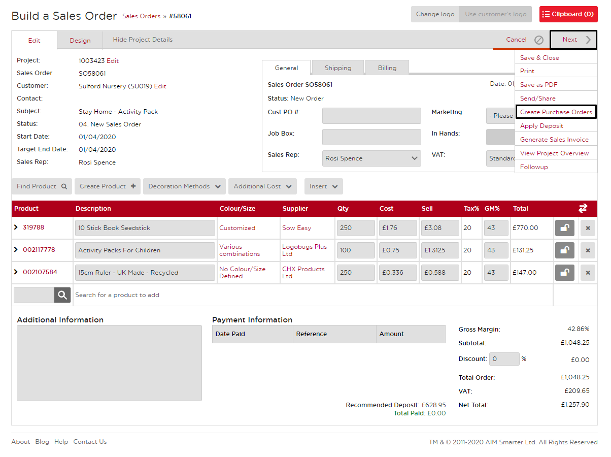 Create Purchase Order